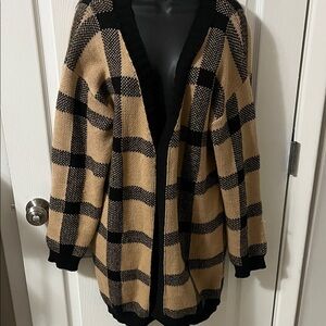 SHEIN Black and Tan Plaid Cardigan